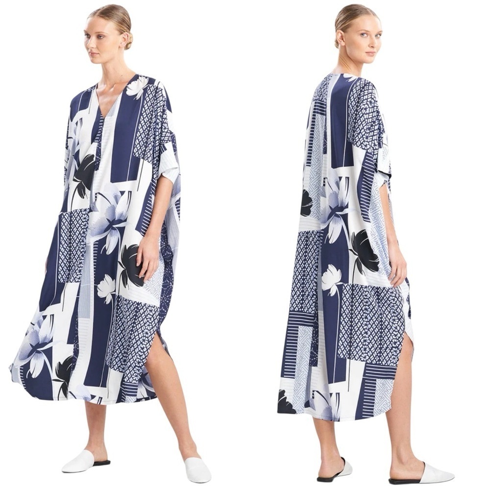 NATORI Kabuki Zip Caftan in Mixed Print Size Medium